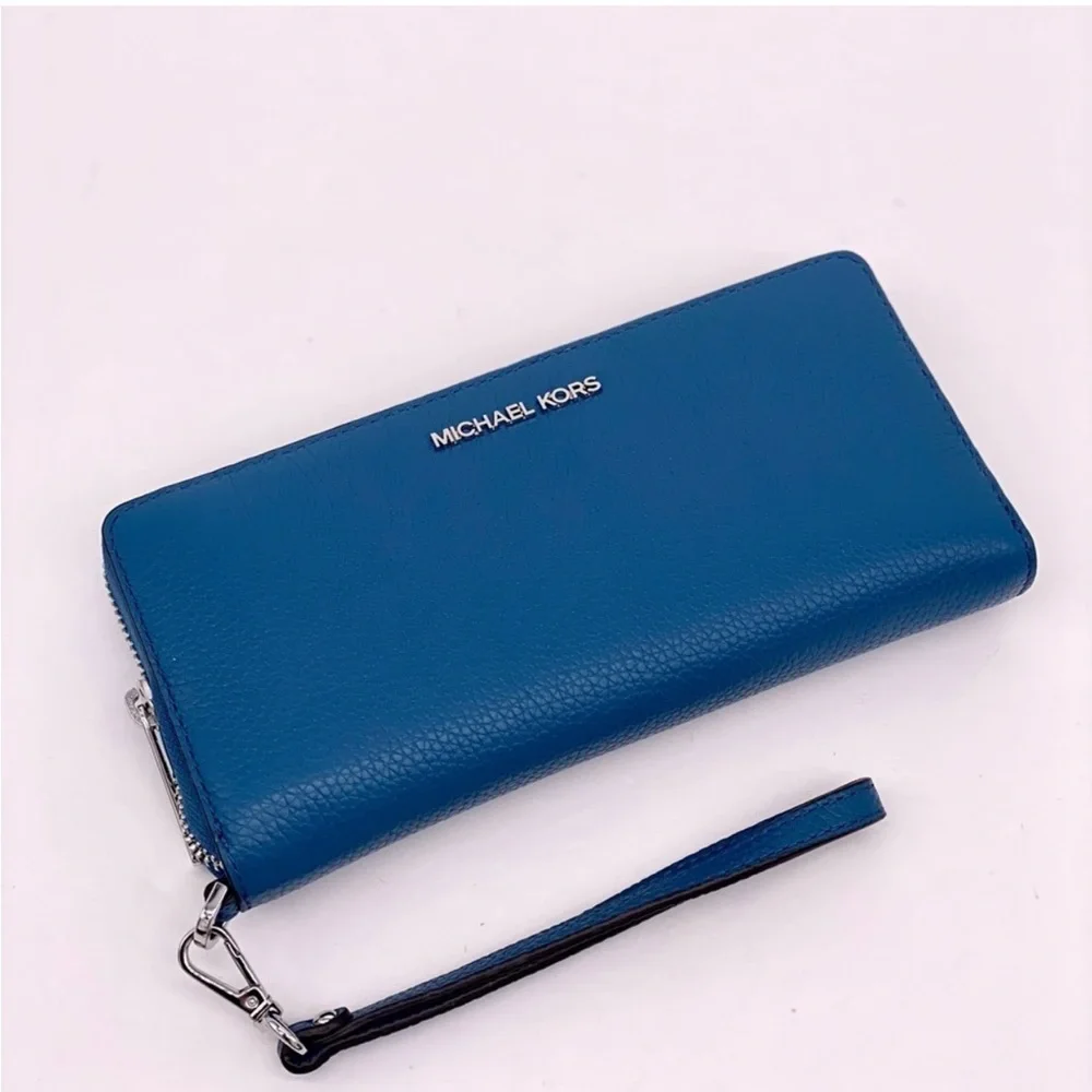 Michael Kors Large Leather Continental Wallet Wristlet Teal
